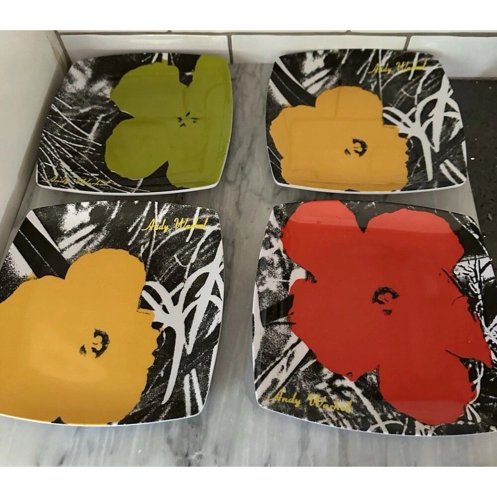 Andy Warhol Melamine Plates Flowers 1967 Signed Set Of Four Pop Art Precidio